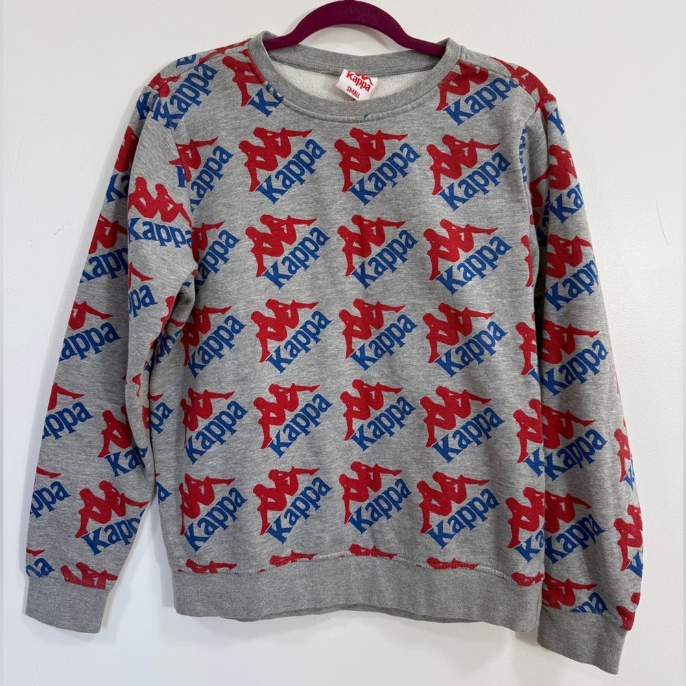 Kappa Men’s Grey Crewneck Sweater with Red and Blue Logo Allover
